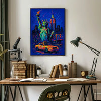 Vibrant Neon New York City Skyline Poster Modern Wall Art