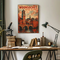 Vintage Woonsocket Clock Tower Nostalgic Watercolor Poster