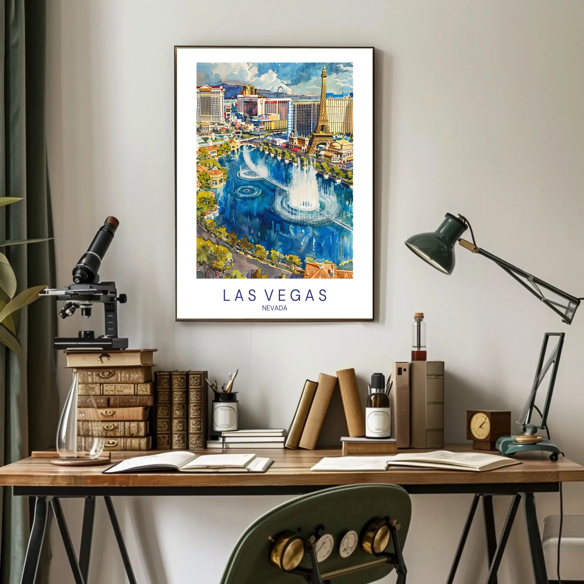 Las Vegas Cityscape Watercolor Illustration Travel Poster PosterGoat