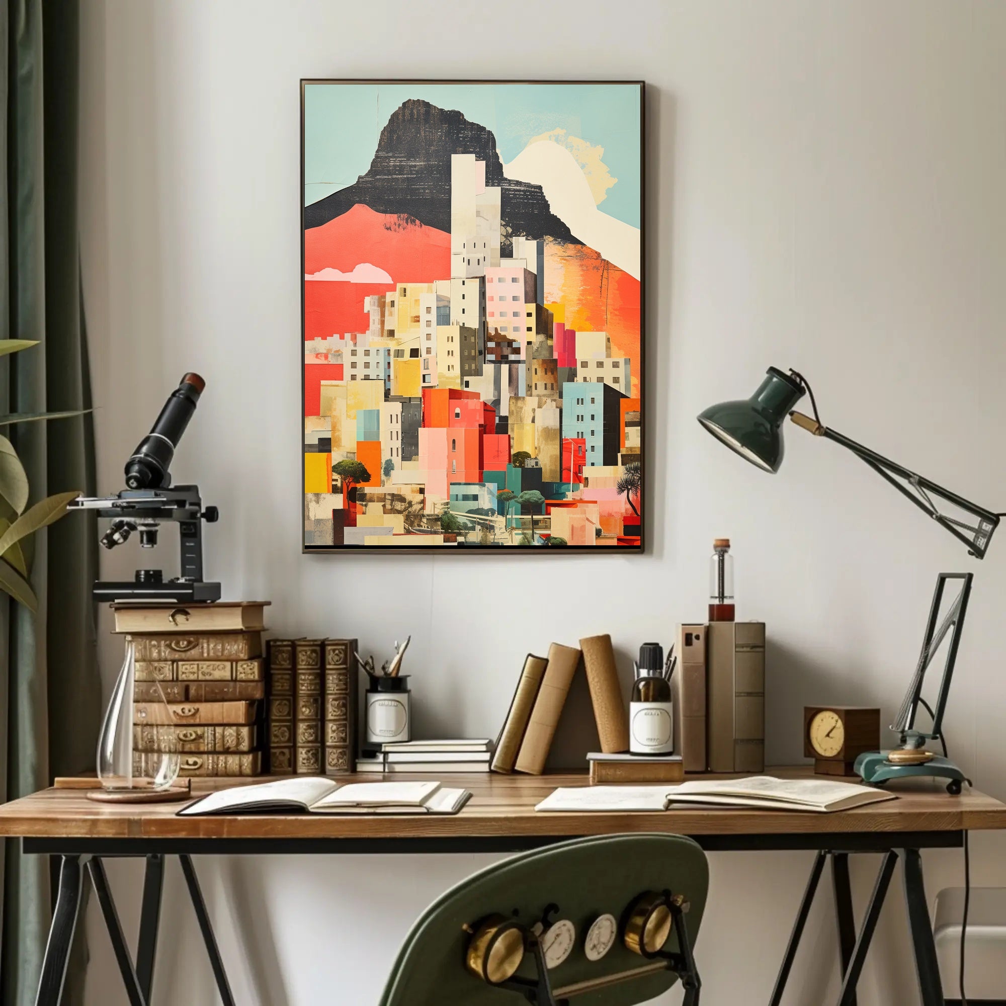 Vibrant Abstract Cityscape with Mountains Artistic Poster