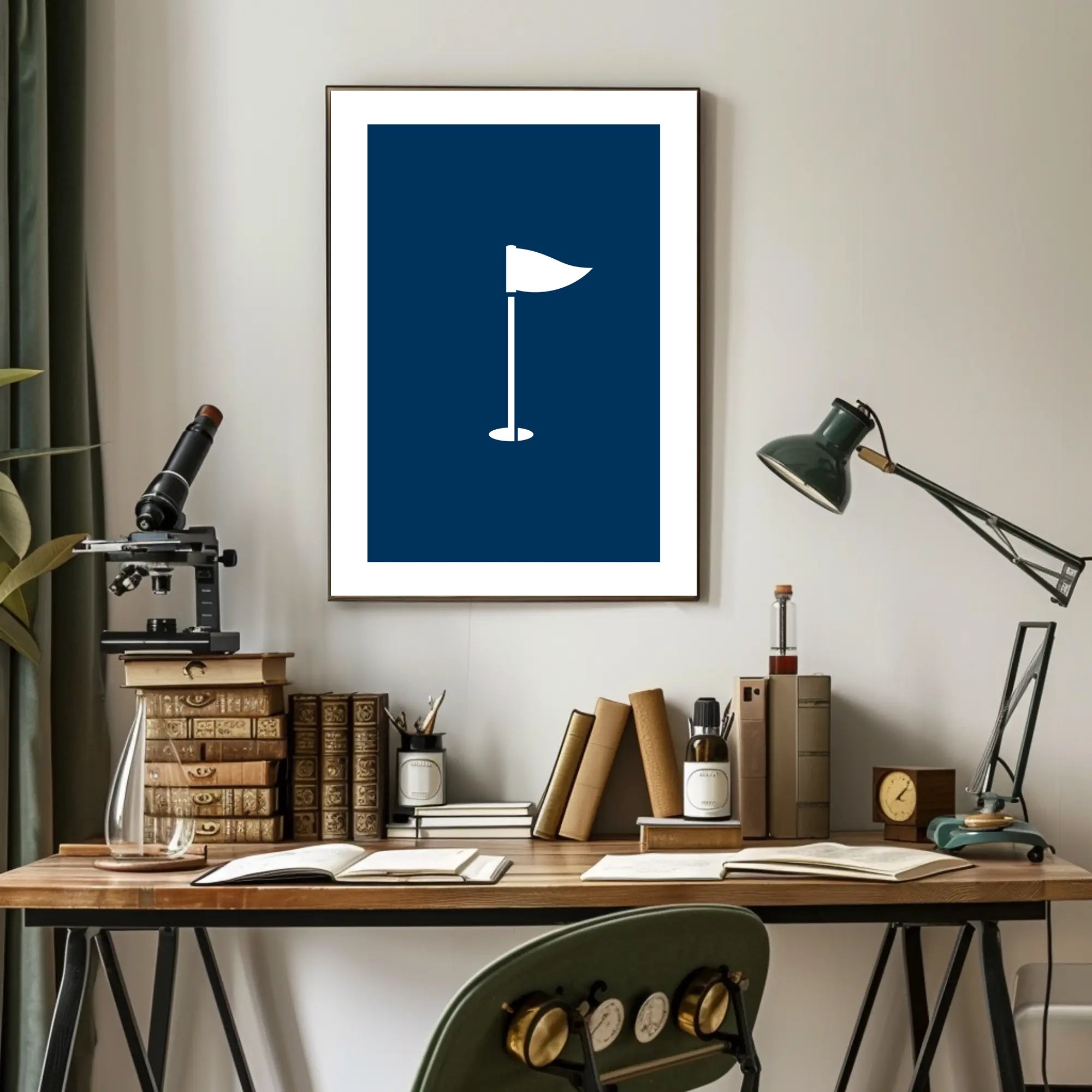 Minimalist White Flag on Deep Blue Background Poster