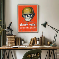 Skull with Military Helmet WWII Era Propaganda Poster