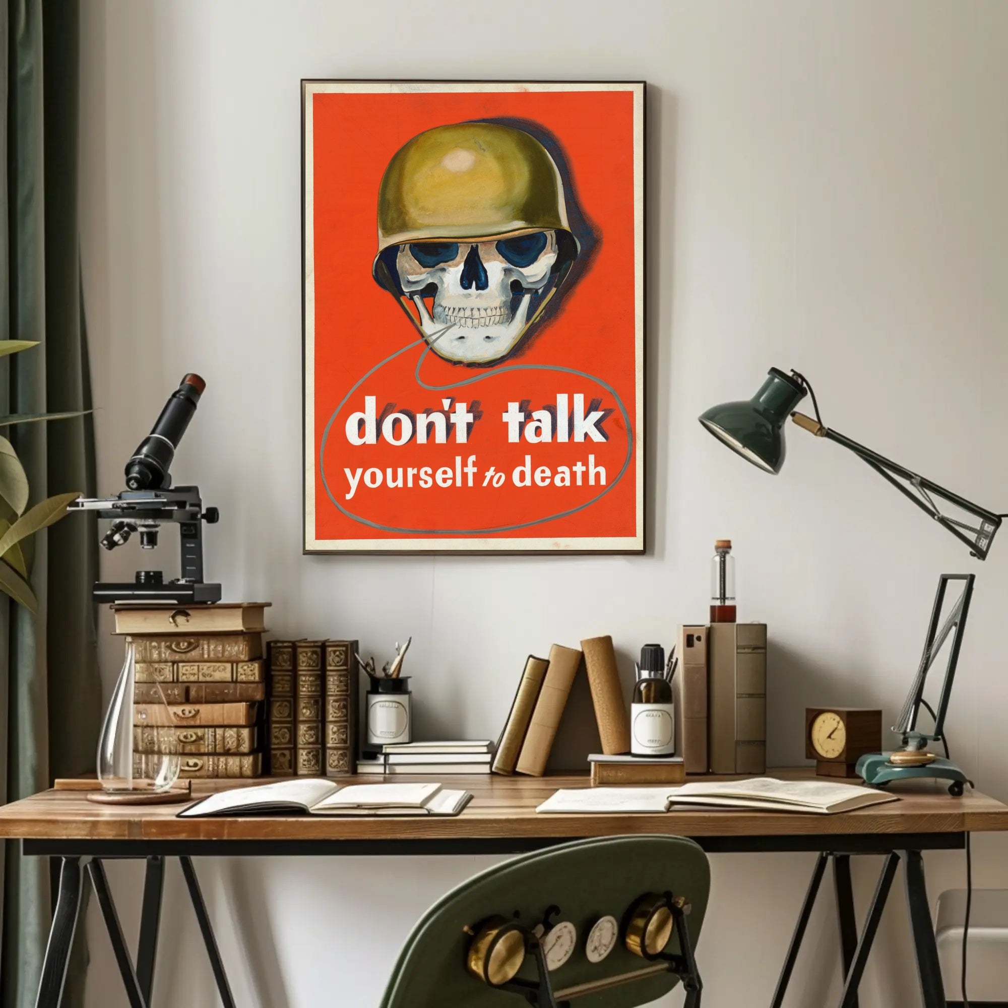 Skull with Military Helmet WWII Era Propaganda Poster