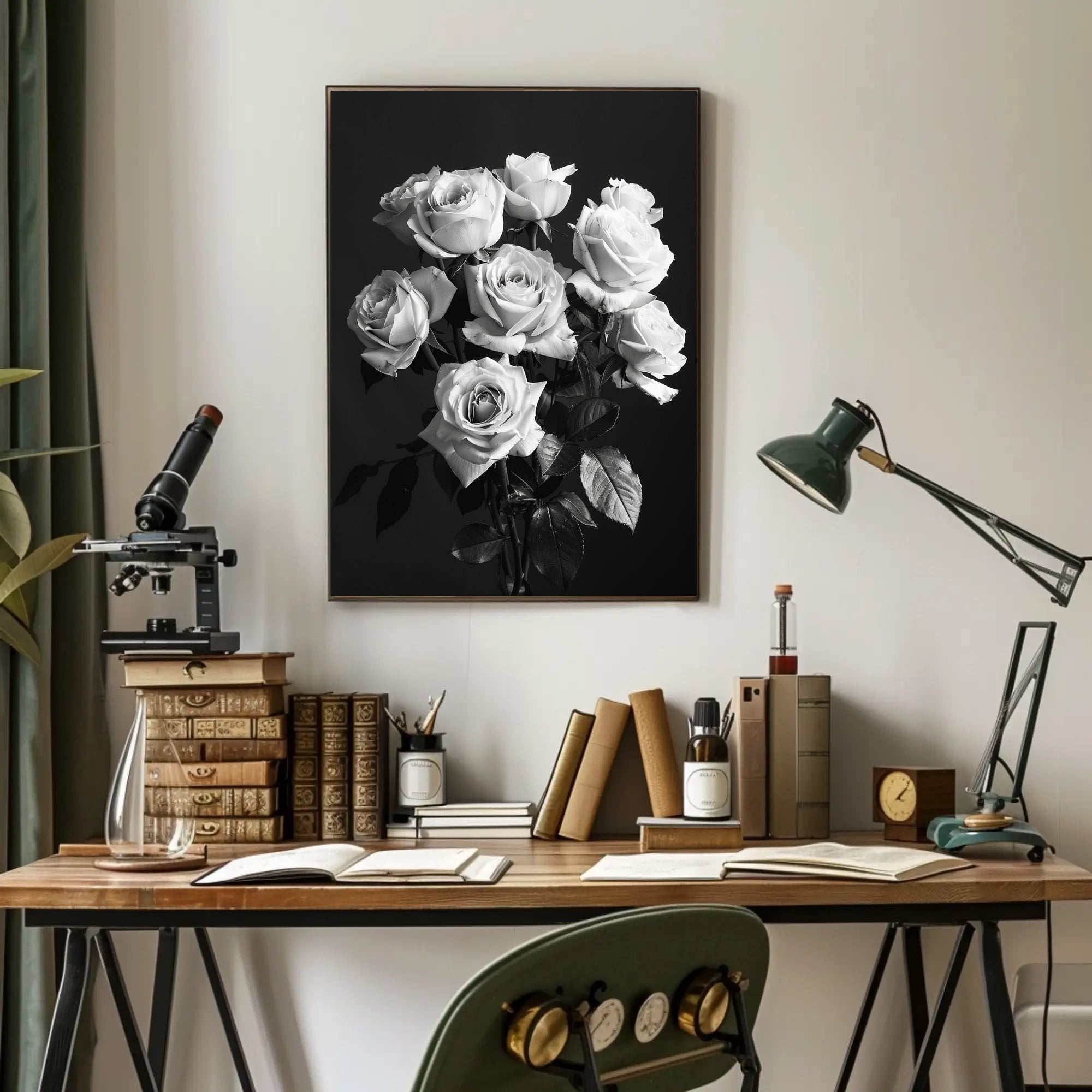 Striking Black-and-White Roses Photorealistic Art Poster PosterGoat