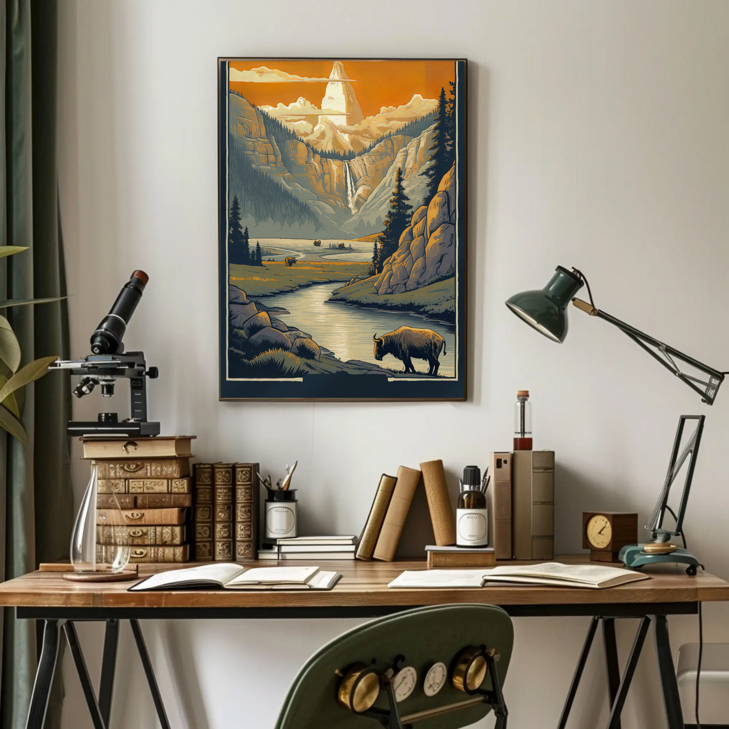Mountain Valley Yellowstone Bison Scene Travel Poster