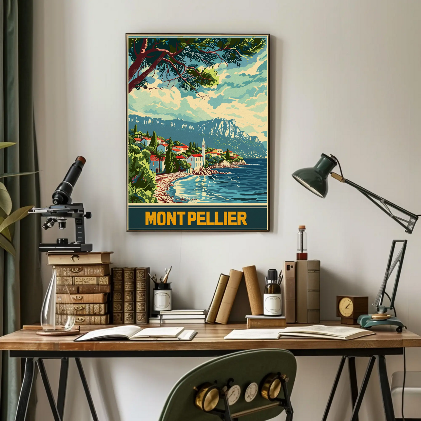 Montpellier Seaside Village Cliffs Trees Travel Poster