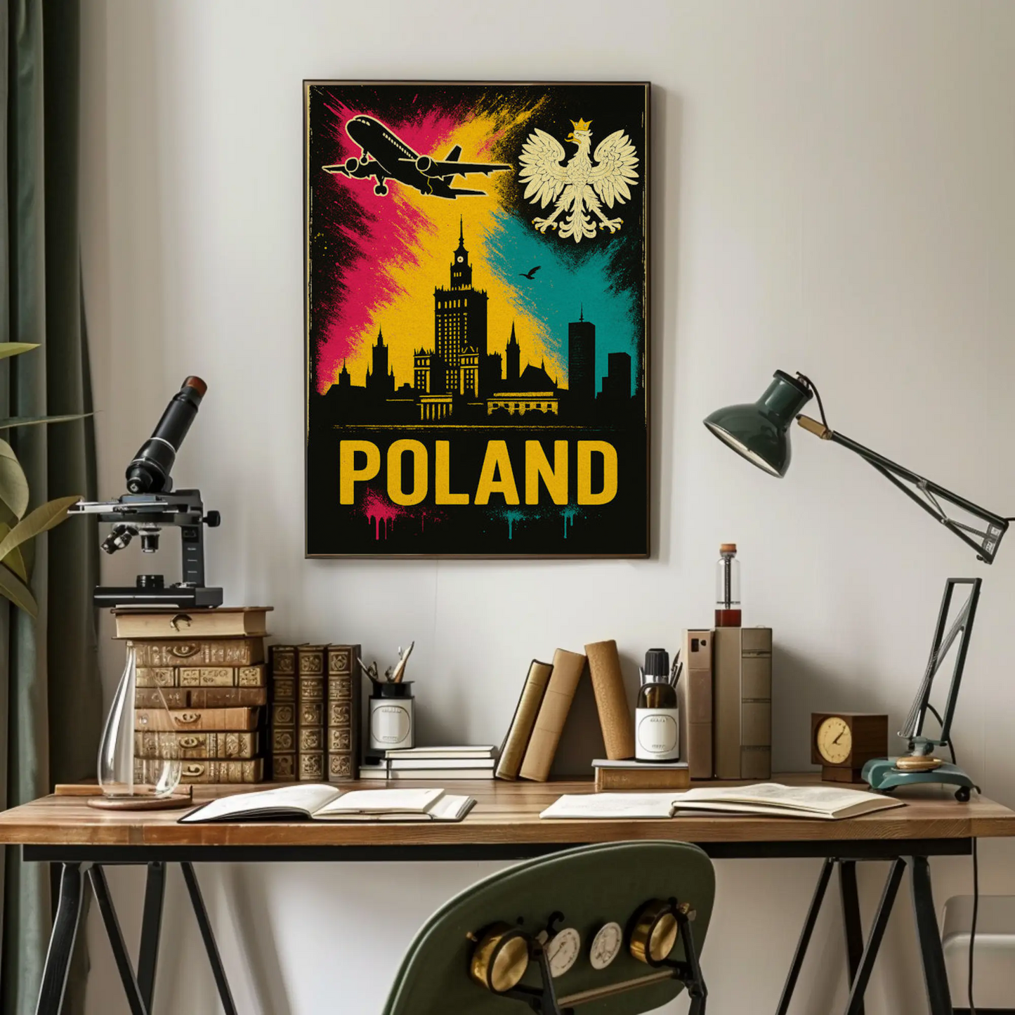 Poland Warsaw Skyline Eagle Flight Art Travel Poster