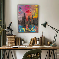 Chicago Skyline in Vibrant Abstract Urban or Cityscape Poster