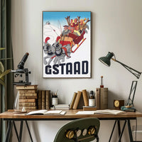 Vintage Sleigh Ride Adventure Gstaad Travel Poster PosterGoat