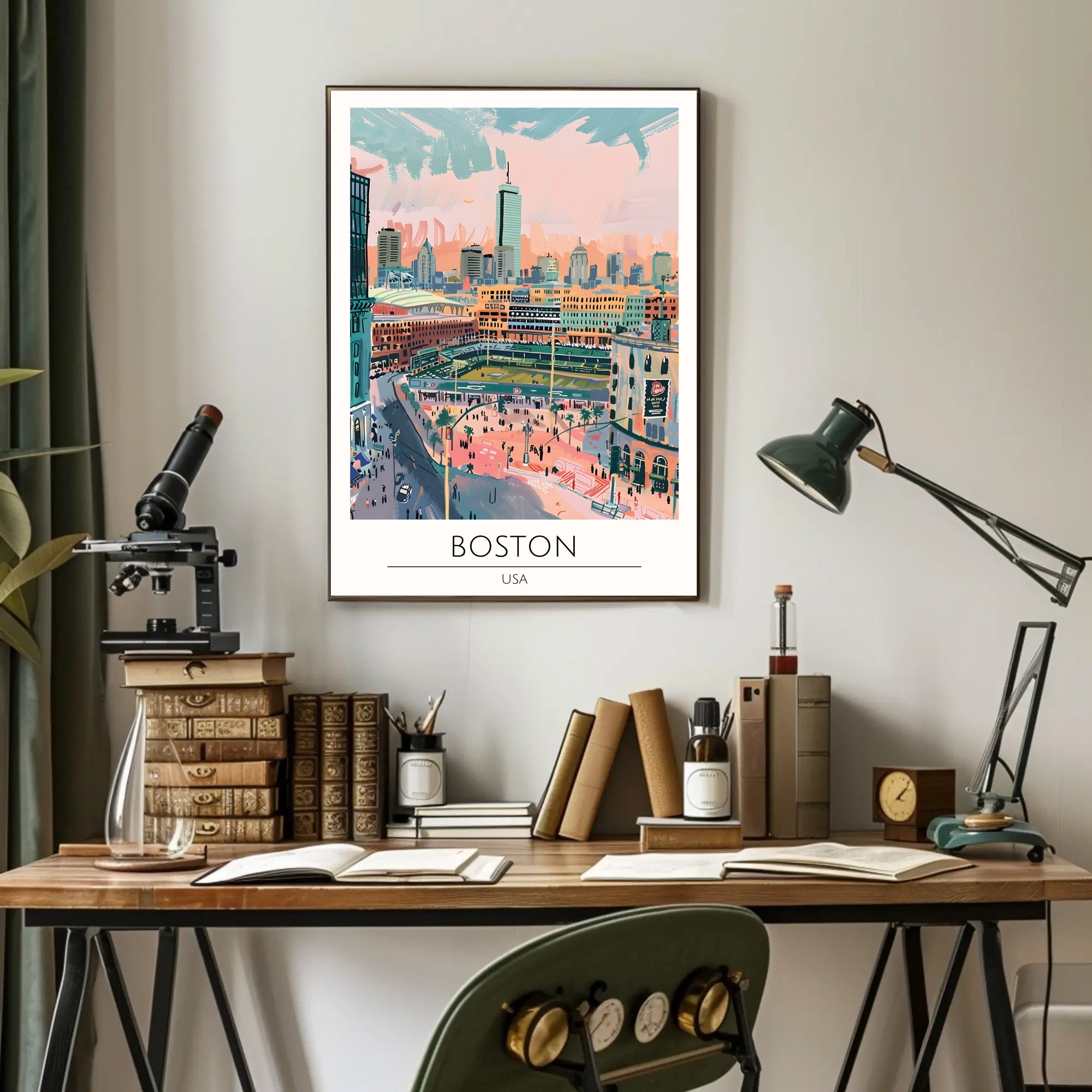 Boston Cityscape Illustration Poster PosterGoat