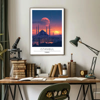 Istanbul's Romantic Sunset Skyline Travel Poster
