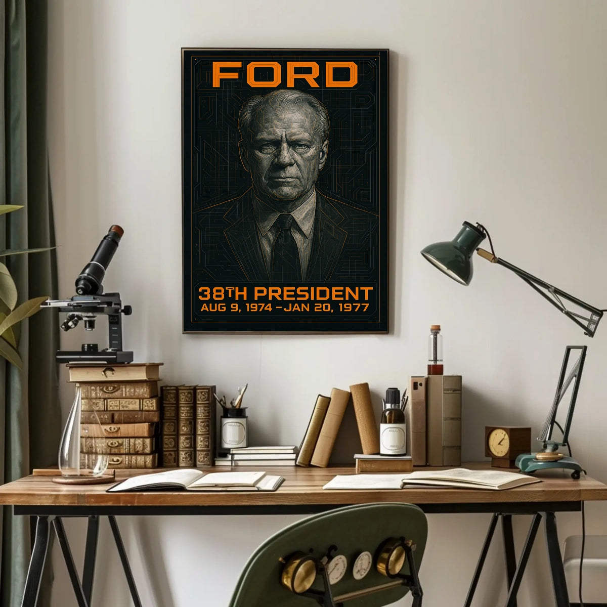 Gerald Ford 38th President of the United States Techno Schematic Poster