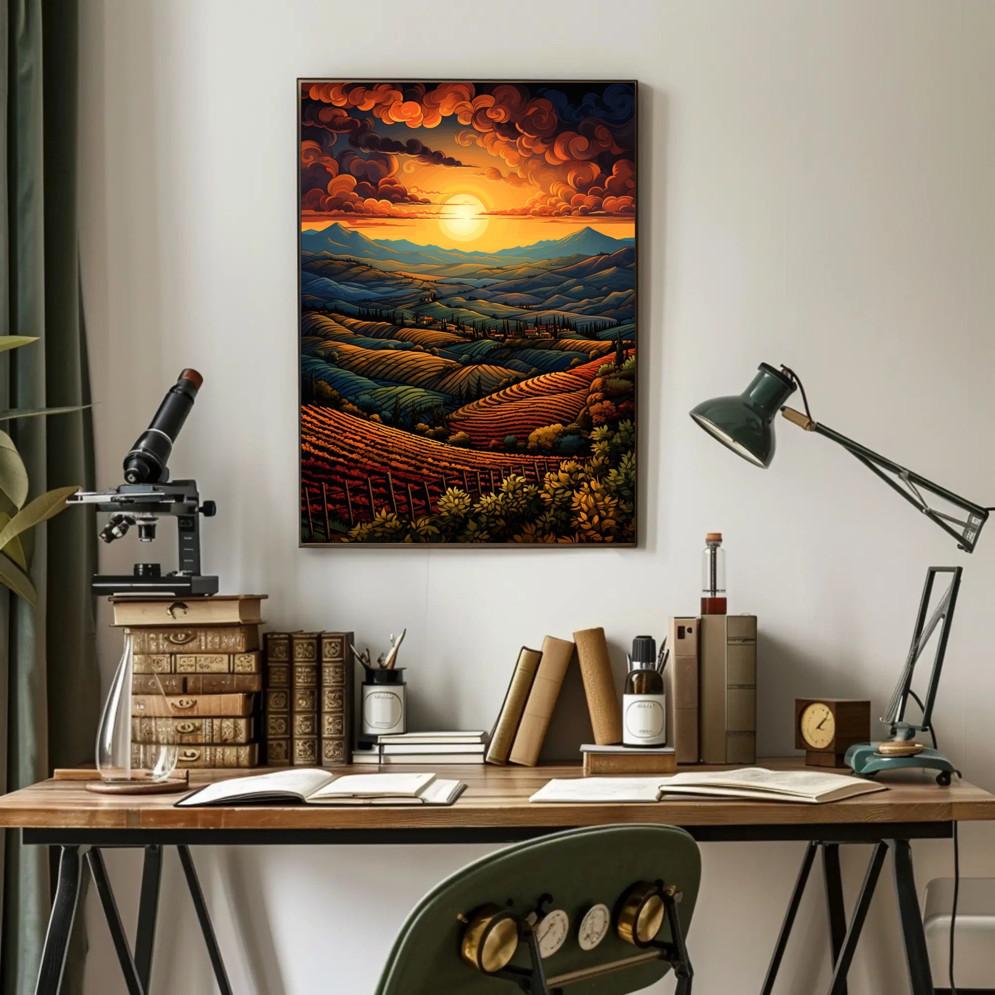 Sunset Over Rolling Hills Poster