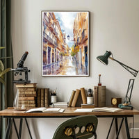 Serene Street in Watercolor Poster PosterGoat