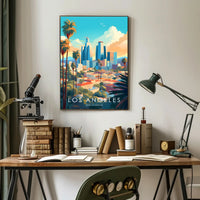 Vibrant Los Angeles Cityscape Illustration Travel Poster
