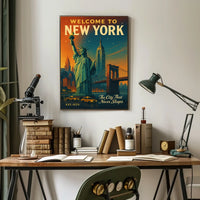 New York City Nightscape Urban Poster Vintage Wall Art