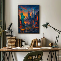 New York City Landmarks Sunset Poster Abstract Wall Art