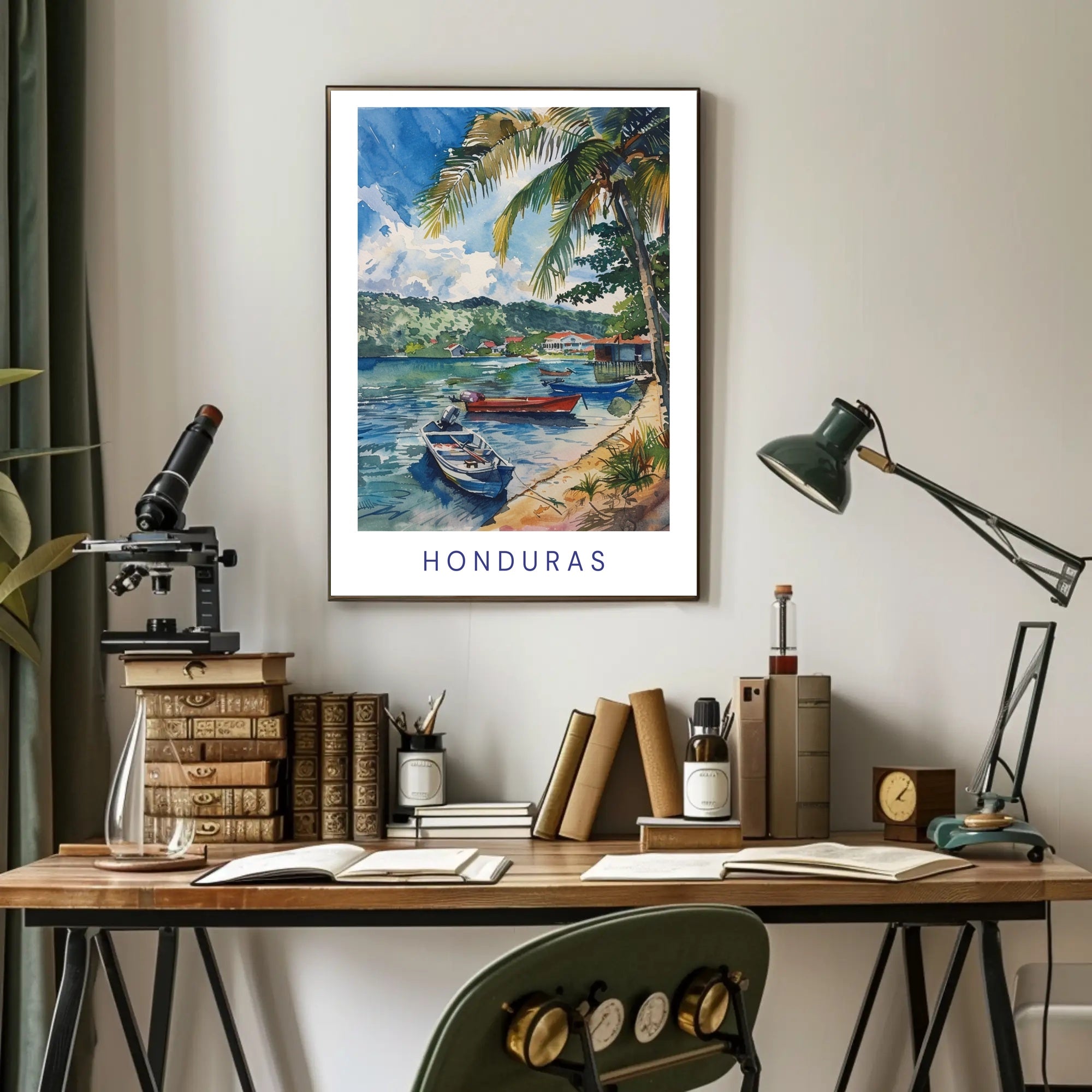 Honduras Coastal Serenity Watercolor Travel Poster PosterGoat
