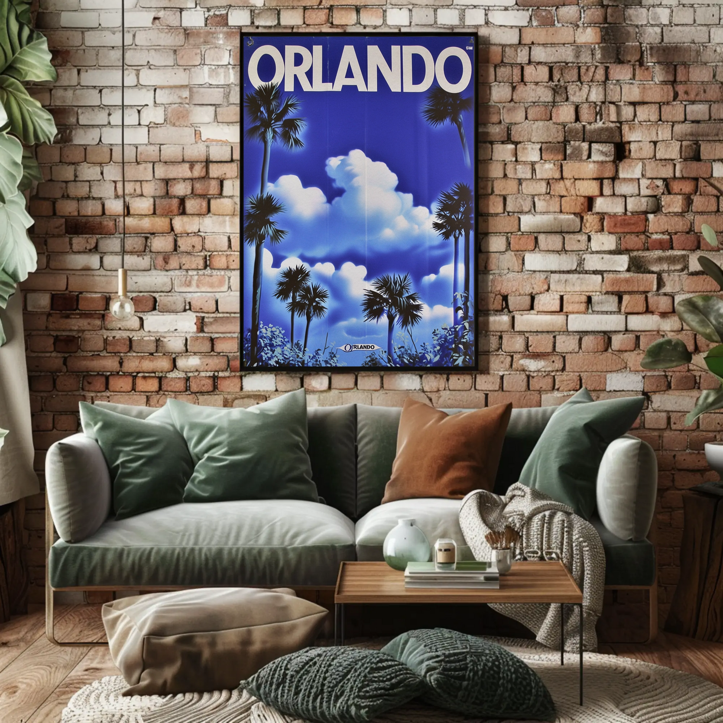 Orlando Florida Palm Trees Clouds Vintage Travel Poster