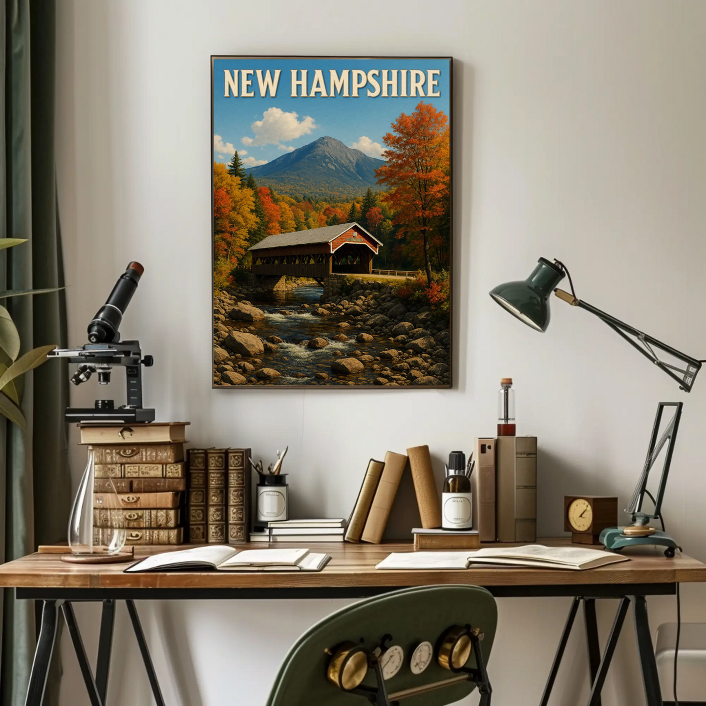 New Hampshire Covered Bridge Autumn Foliage Scenic Travel Poster Travel Poster