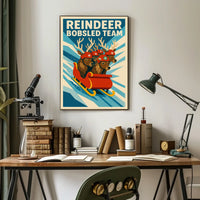 Reindeer Bobsled Team Poster