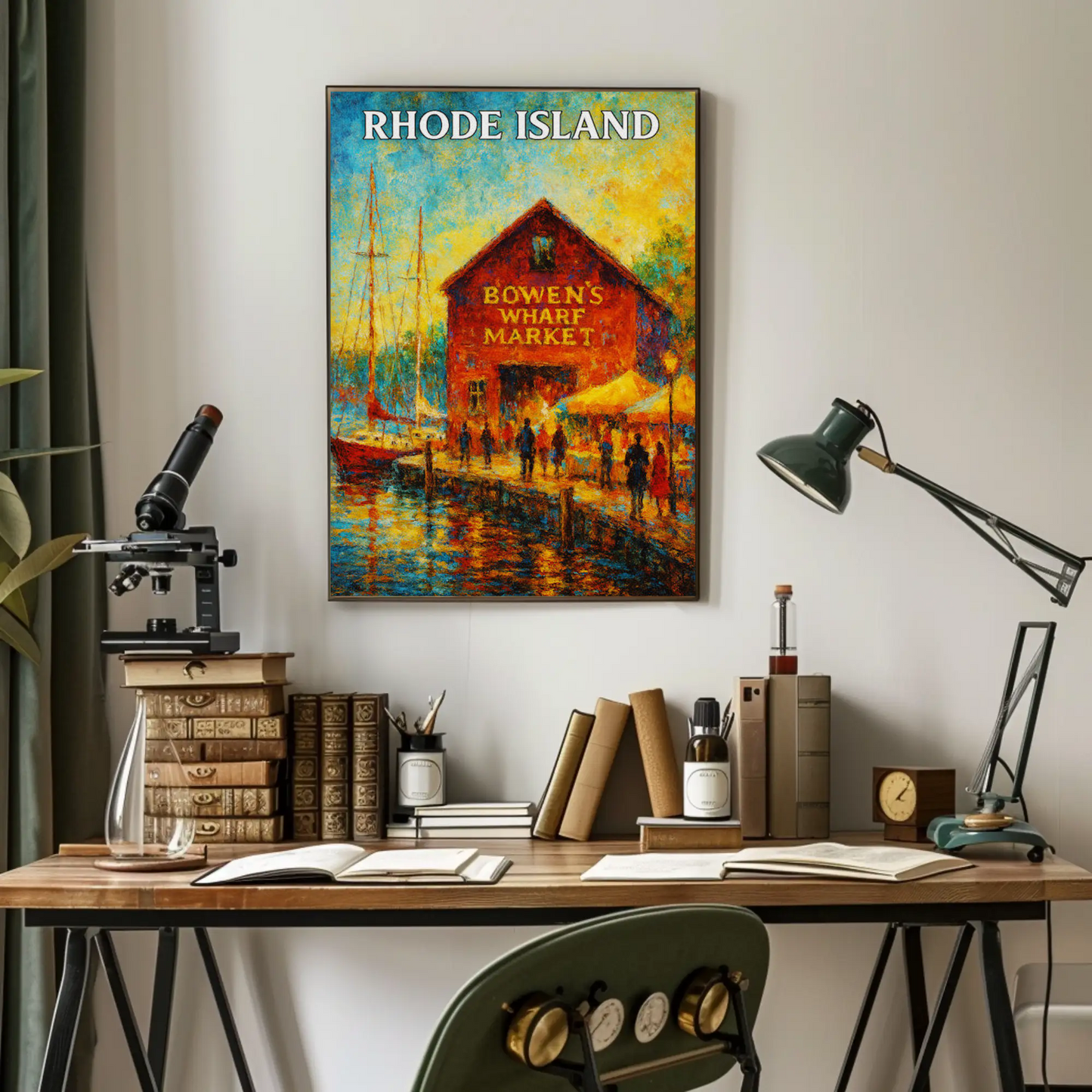 Rhode Island Bowens Wharf Market Harbor Scene Travel Poster Travel Poster