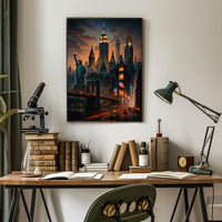 New York City Sunset Cityscape Poster Modern Wall Art