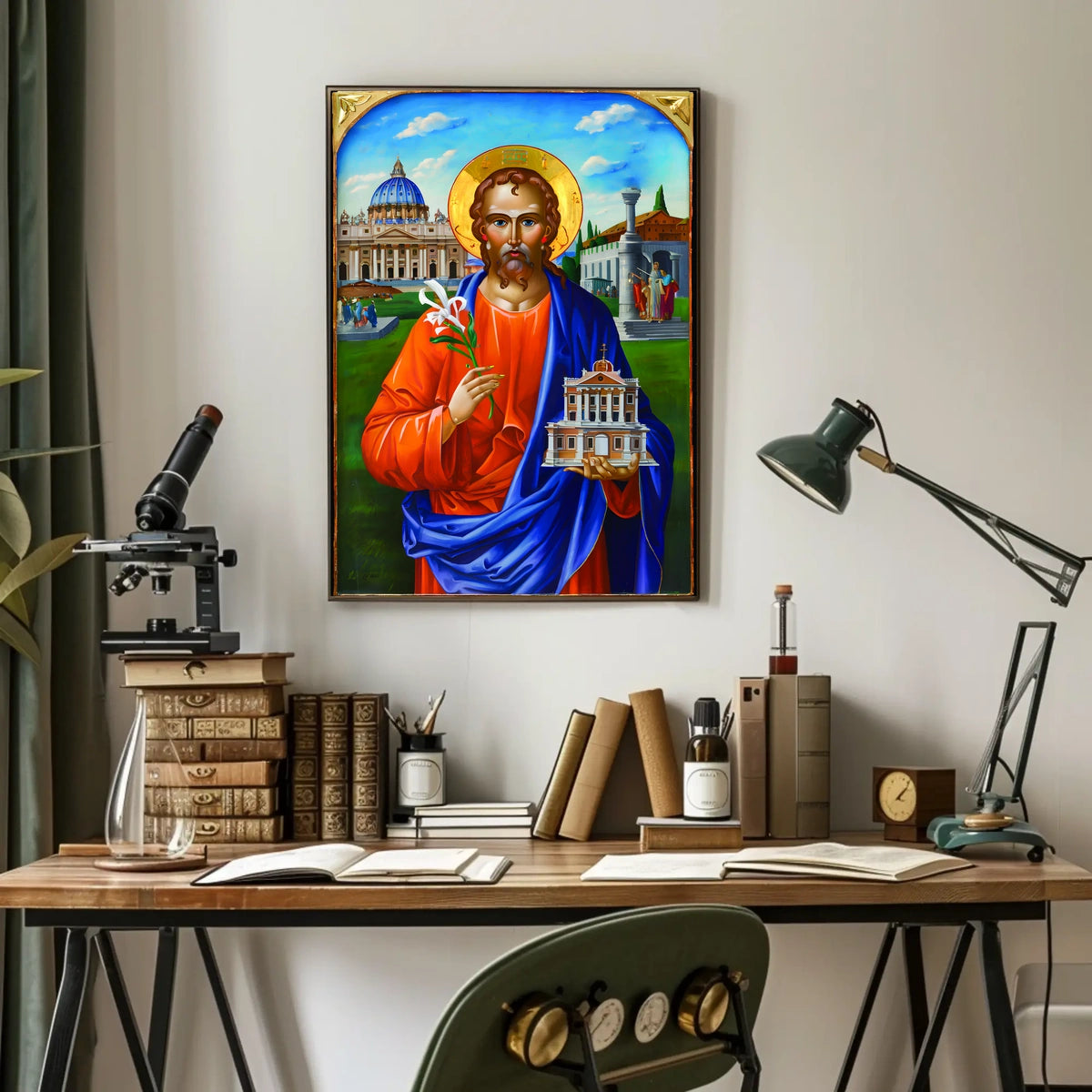 Saint with Lily and Church Iconography Poster