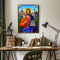 Saint with Lily and Church Iconography Poster