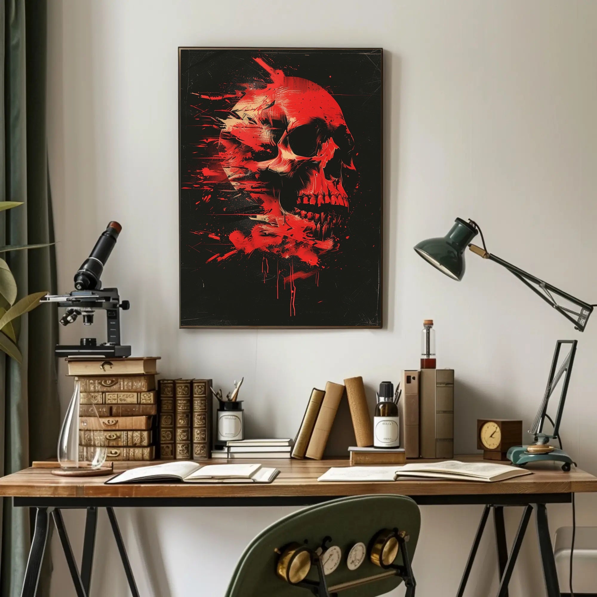 Skull and Red Paint Abstract Artistic Poster PosterGoat