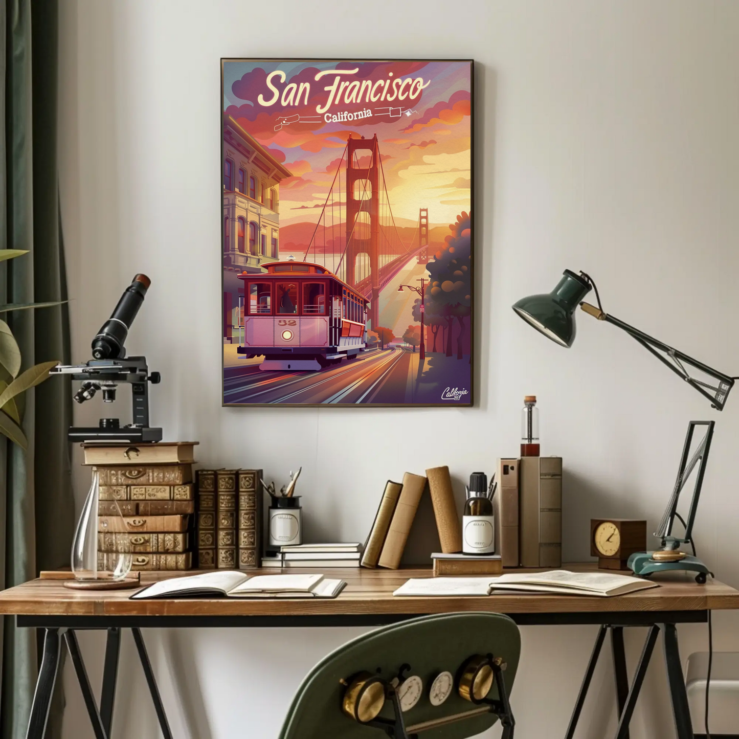 San Francisco Cable Car Golden Sunset Travel Poster