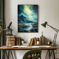 Northern Lights Over Majestic Mountains Poster