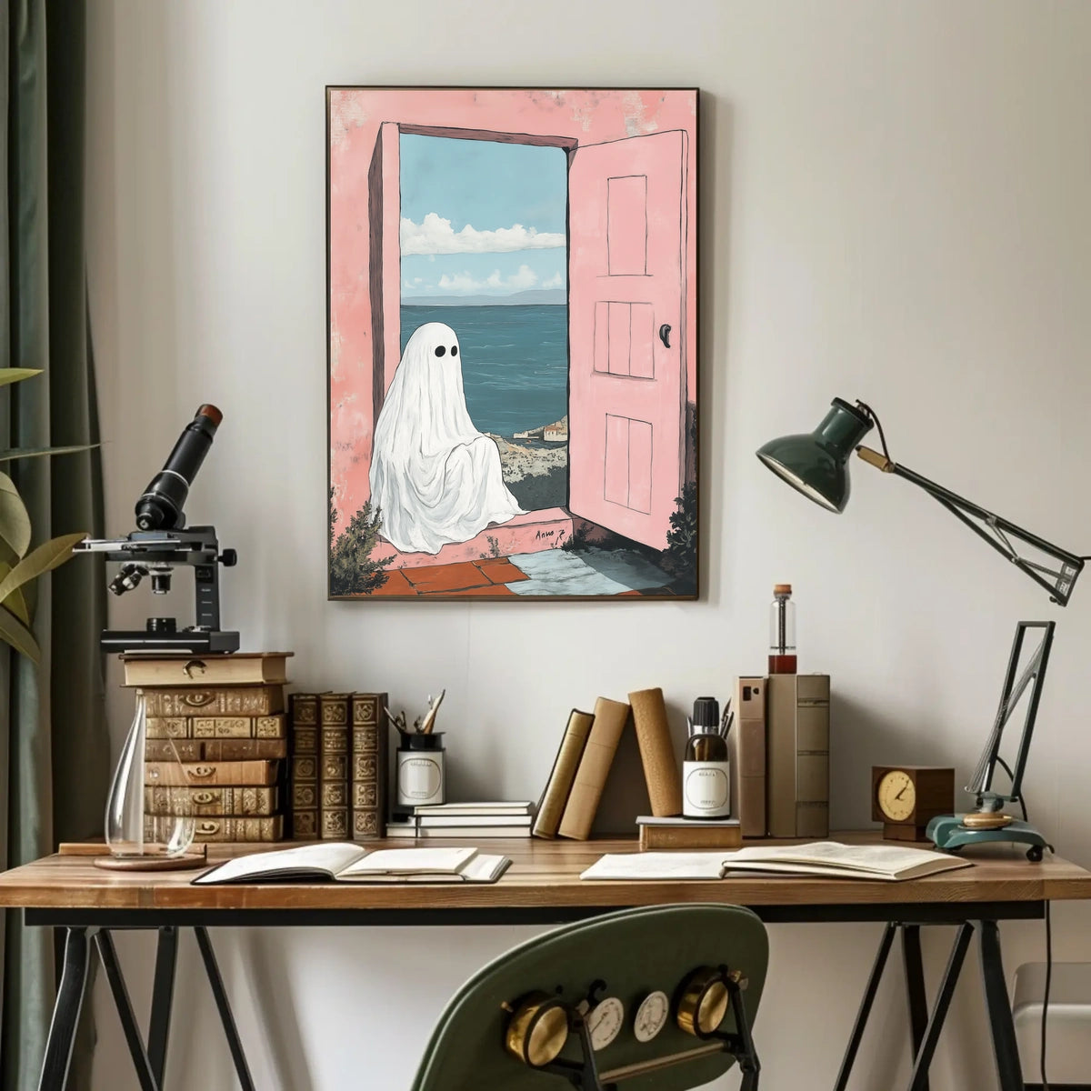 Ghostly Figure Ocean View Whimsical Surreal Pastel Poster