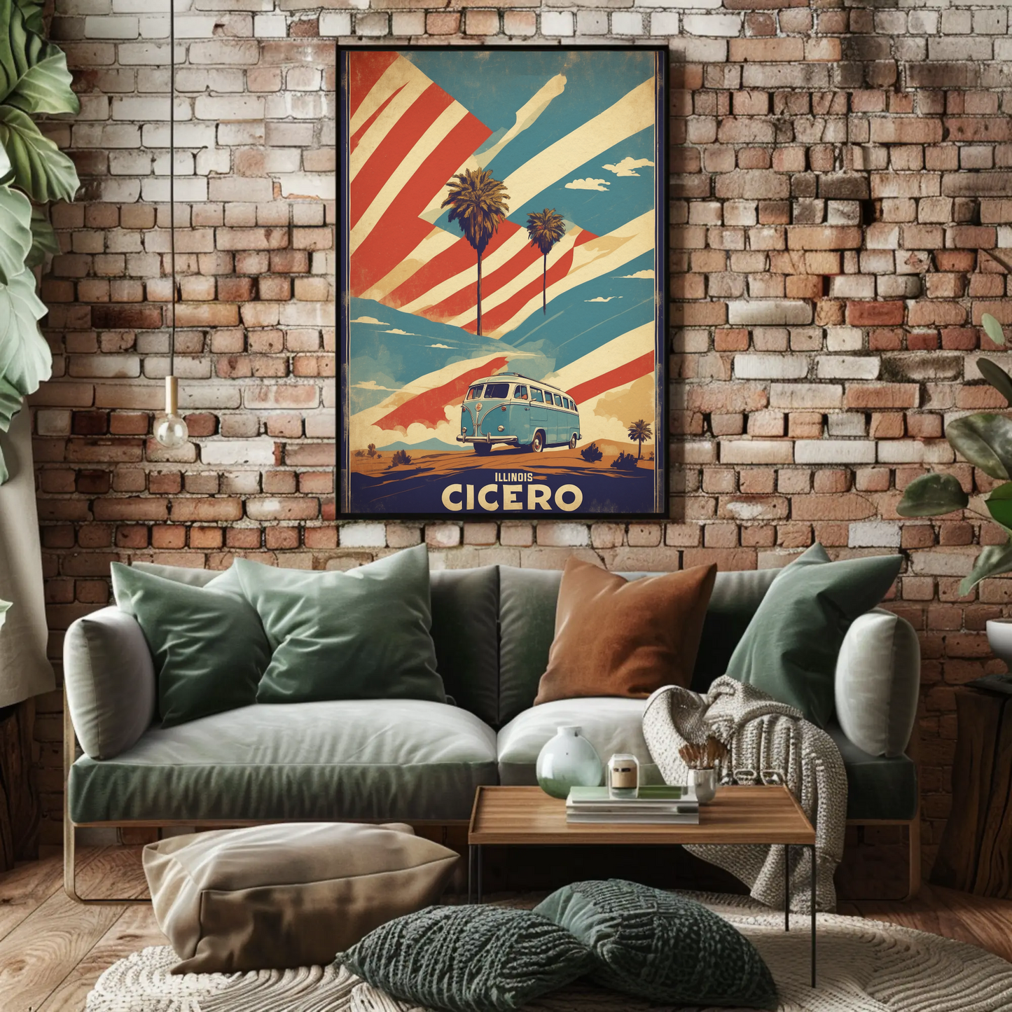 Cicero Illinois Palm Trees American Van Vintage Travel Poster