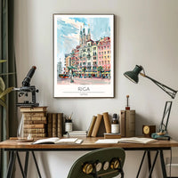 Riga Cityscape Illustration Poster PosterGoat