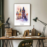 Prague's Charles Bridge Watercolor Urban or Cityscape Poster PosterGoat
