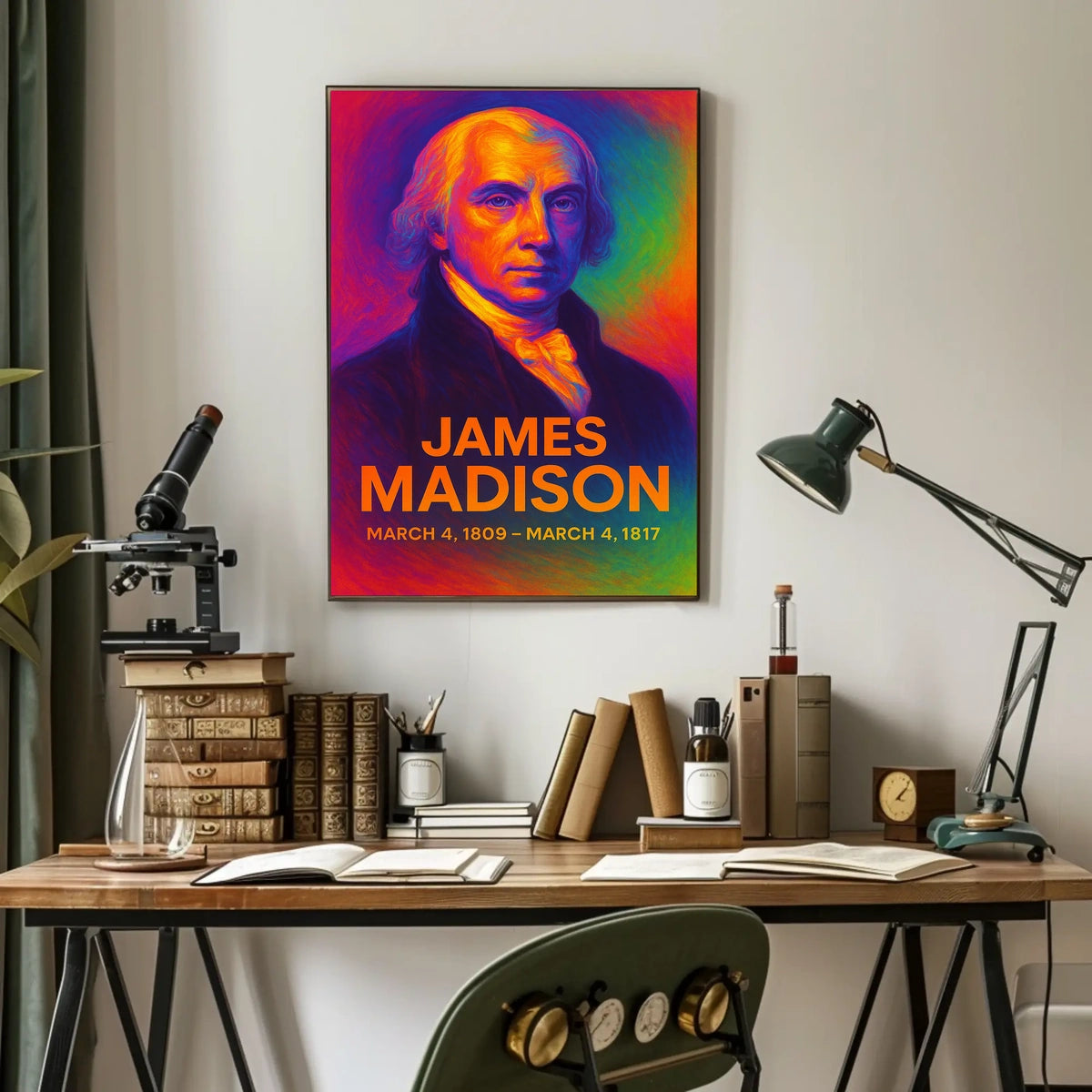 James Madison 4th President of the United States Neon Gradient Overlay Poster