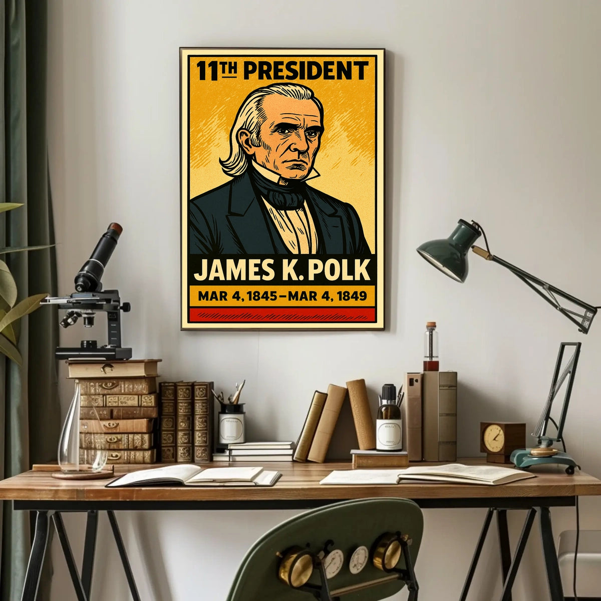 James K. Polk 11th President of the United States Inked Comic Style Poster