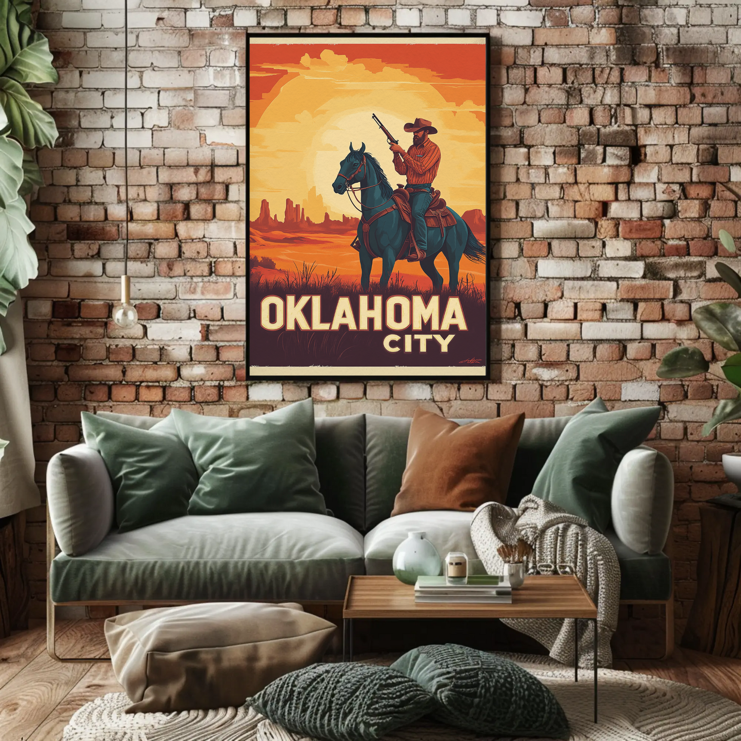 Oklahoma City Vintage Poster - Cowboy Sunset