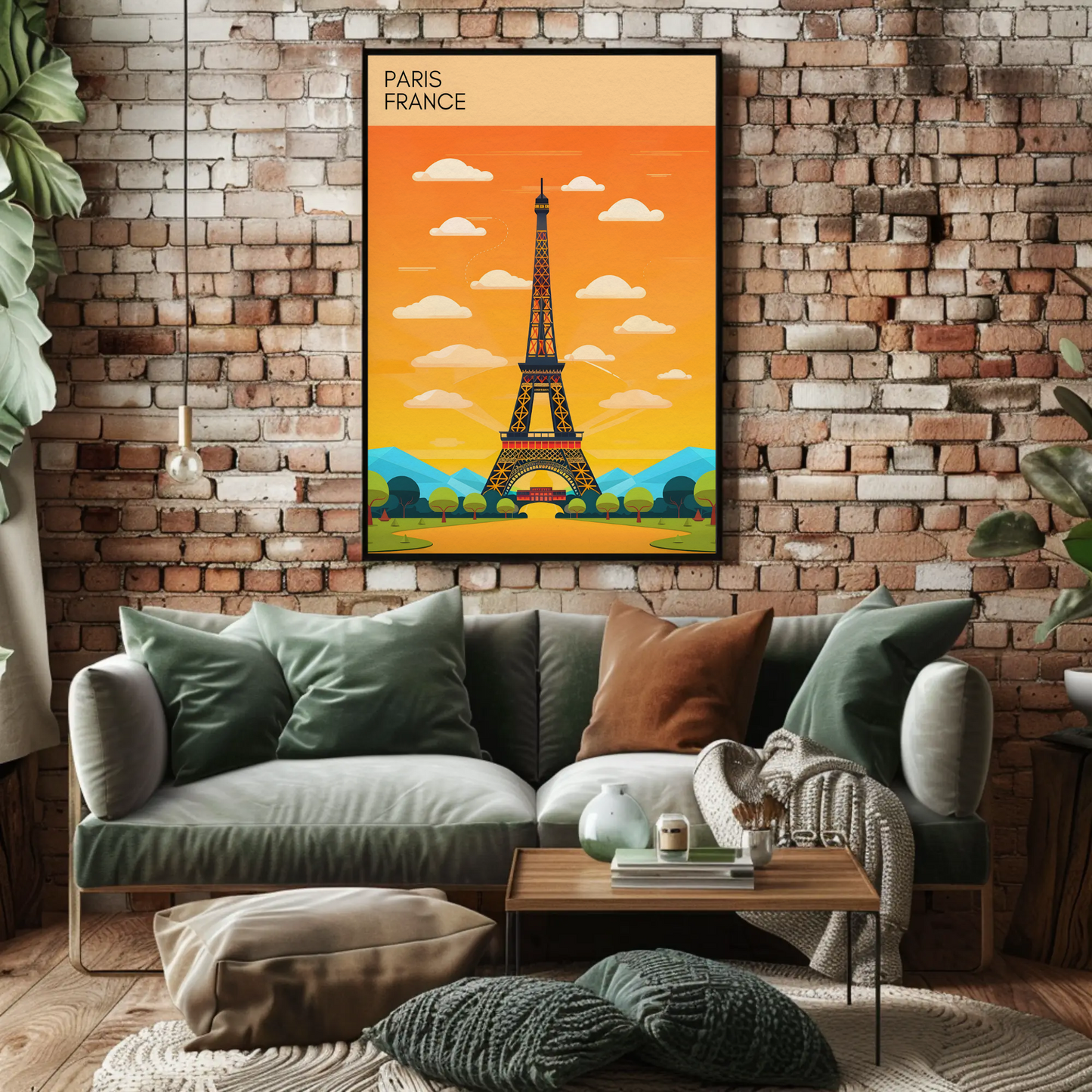 Paris France Bright Cartoon Eiffel Tower