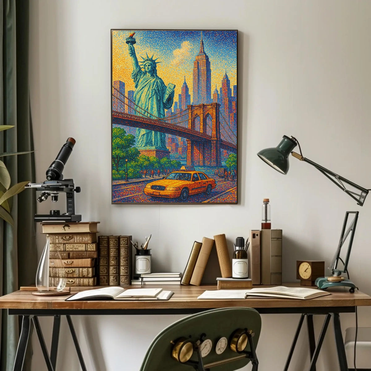 New York City Pointillist Landmarks Poster Modern Wall Art