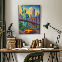New York City Pointillist Landmarks Poster Modern Wall Art