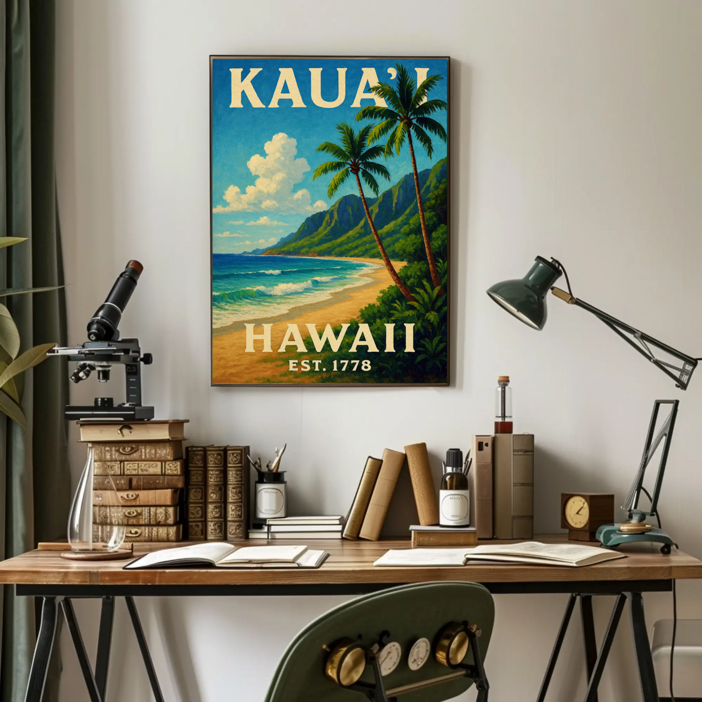 Kauai Hawaii Beach Palm Trees Ocean Sunset Poster Poster