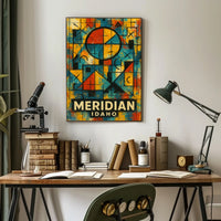 Meridian Idaho Vibrant Geometric Abstract Mosaic Cubism Art Celebration Citywide Festival Poster