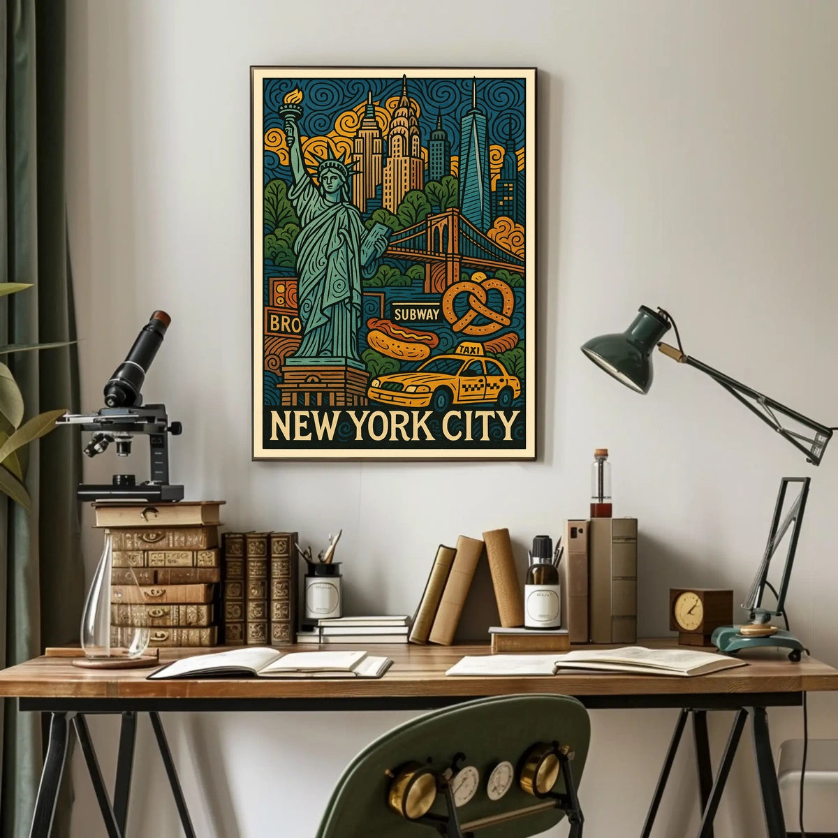 New York City Icons Vibrant Poster Modern Wall Art