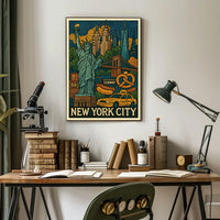 New York City Icons Vibrant Poster Modern Wall Art