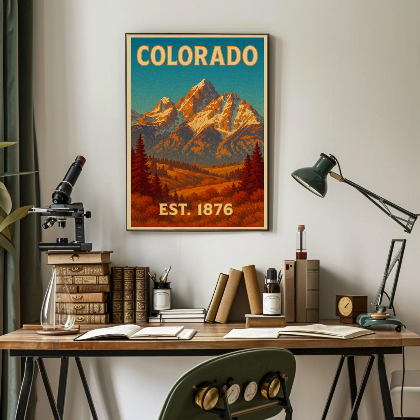 Colorado Rocky Mountains Sunset Est 1876 Travel Poster