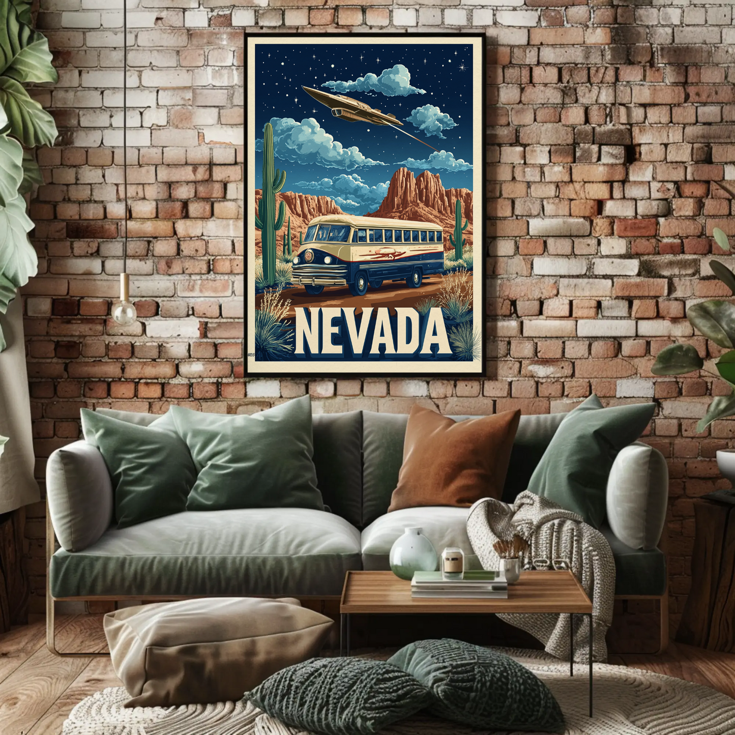 Vintage Poster Nevada Desert Bus UFO