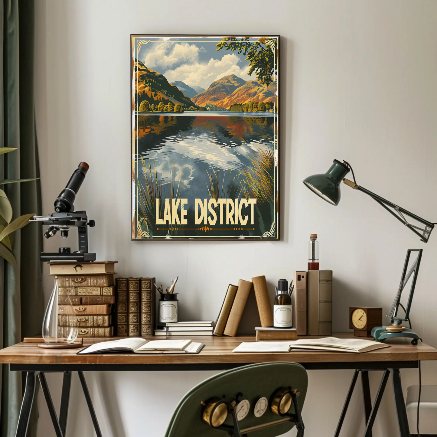 Lake District Autumn Reflection Mountain Scene Travel Poster