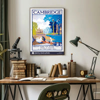 Vintage Cambridge Travel Scene with Punting on the River Travel Poster PosterGoat